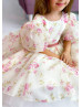 Puff Sleeve Printed Organza Tea Length Flower Girl Dress